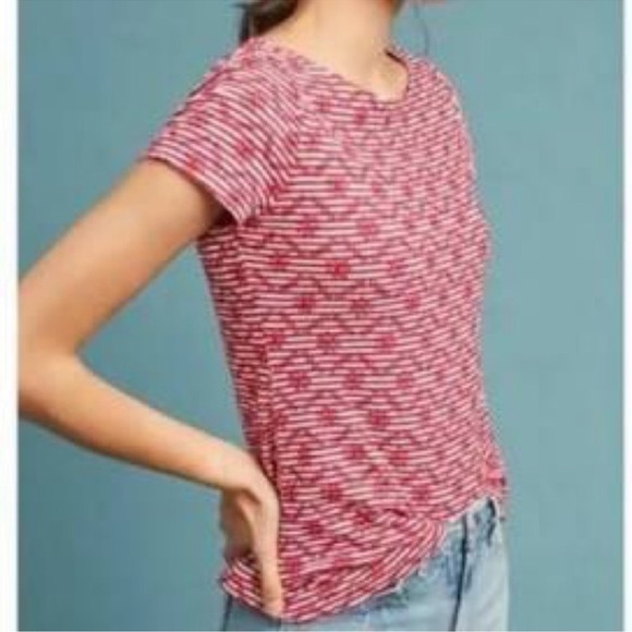 Anthropologie Top Bundle 2 Green Bells Cutout Red White Stripe Eyelet T-Shirt - Picture 10 of 16